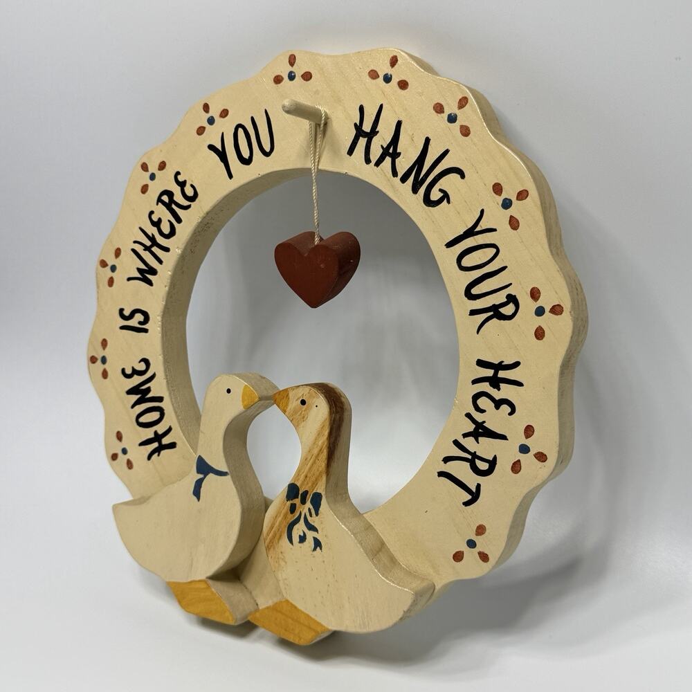 Vintage 11" Country Heart Goose Wreath Sign Home Where You Hang Your Heart 90s - Picture 2 of 8